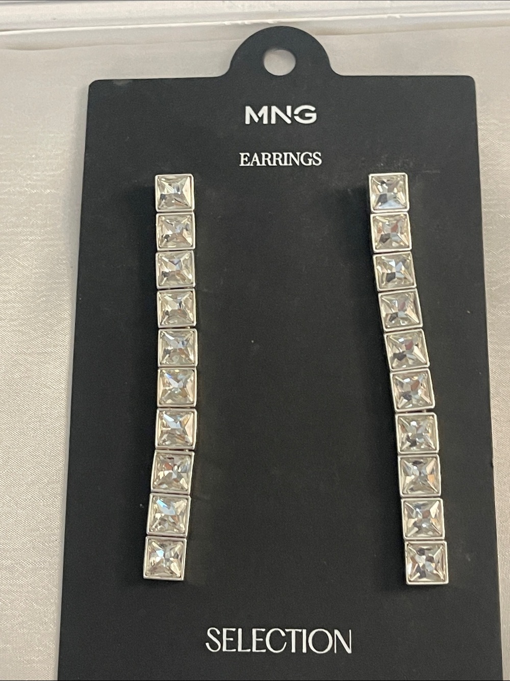 Mango Clear Square Crystal Linear Drop Earrings - Silver Tone